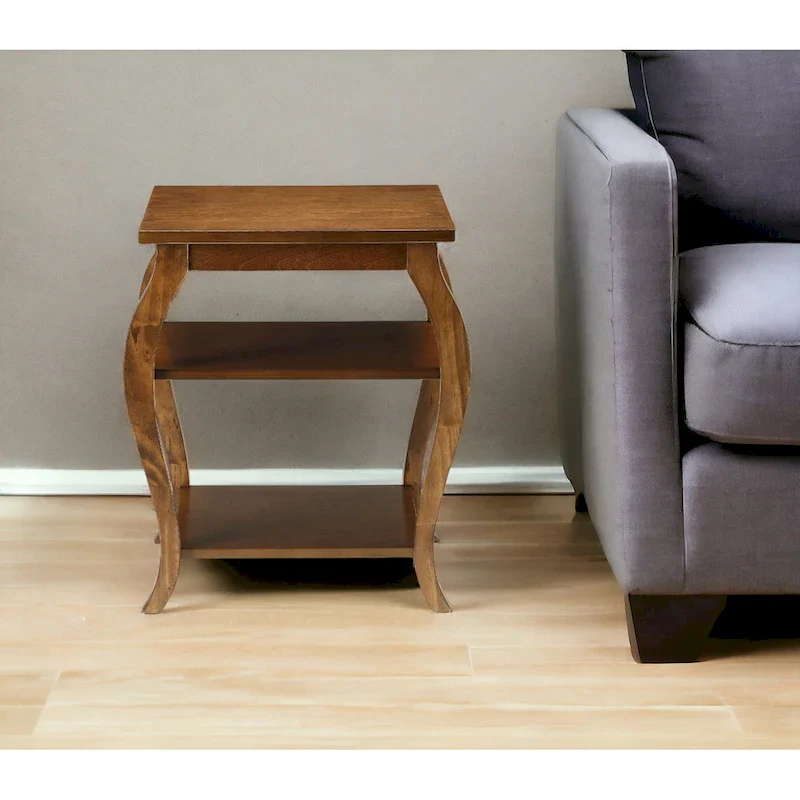 HomeRoots 23   Black Wood Bow Leg End Table With Two Shelves - 20   W x 18   D x 23   H