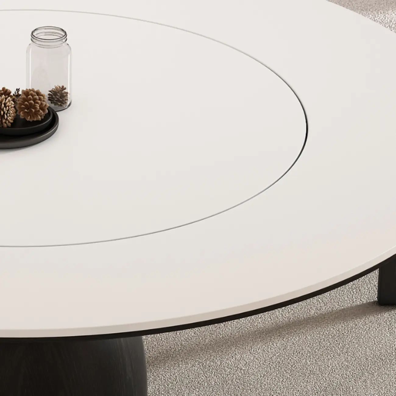 Simple Black Wood Round Stone Dining Table