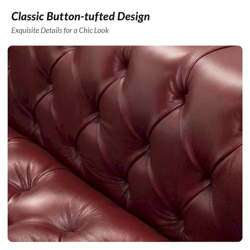 Transitional Genuine Leather Sofa with Metal Legs and Tufted Back