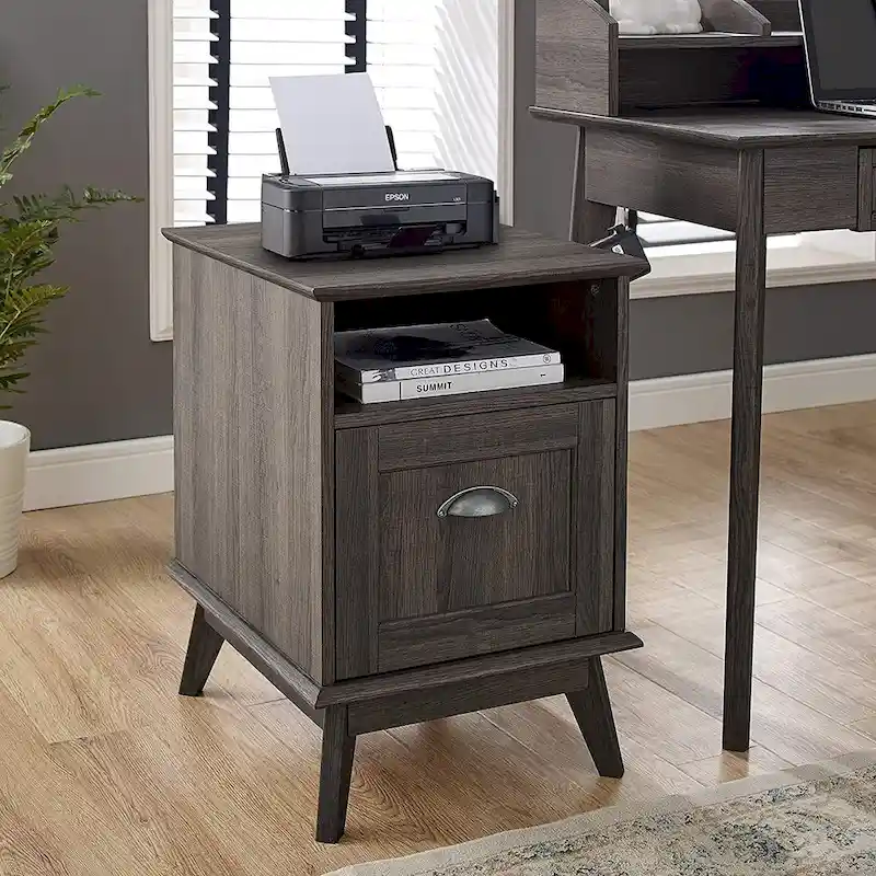 Home Office File Cabinet with Full-Extension Drawer & Open Shelf, Modern Retro Style