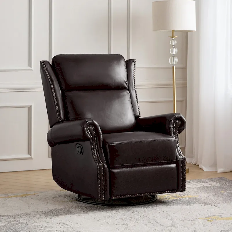 Viviana Traditional Genuine Leather Manual Swivel Glider Recliner Set of 2