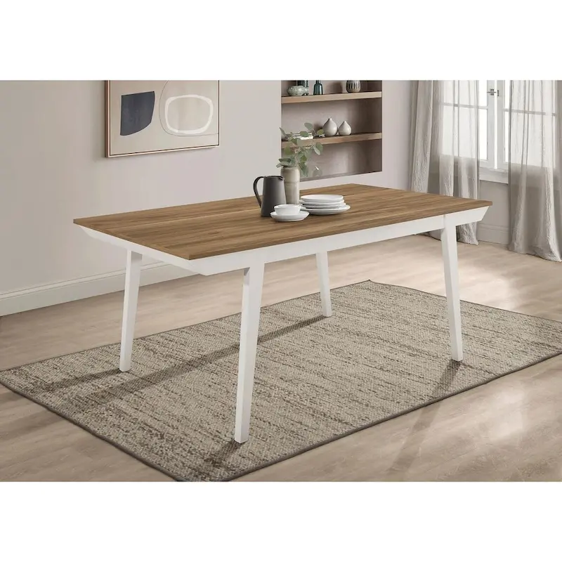 Natural Acacia/Off White Rectangular Dining Table with Flared Legs, Seats 6