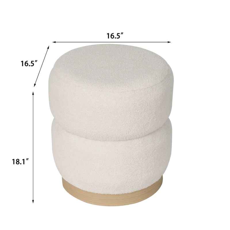 Adeco Teddy Round Upholstered Ottoman Stool