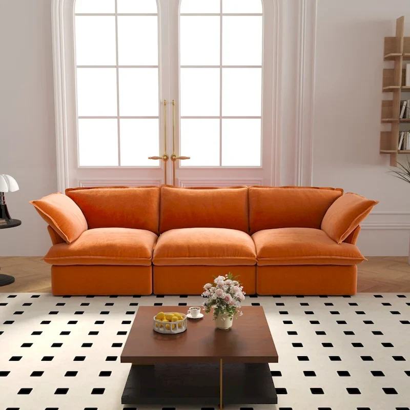Red/Orange/Blue/Green 3-Seater Velvet Modular Sectional Sofa