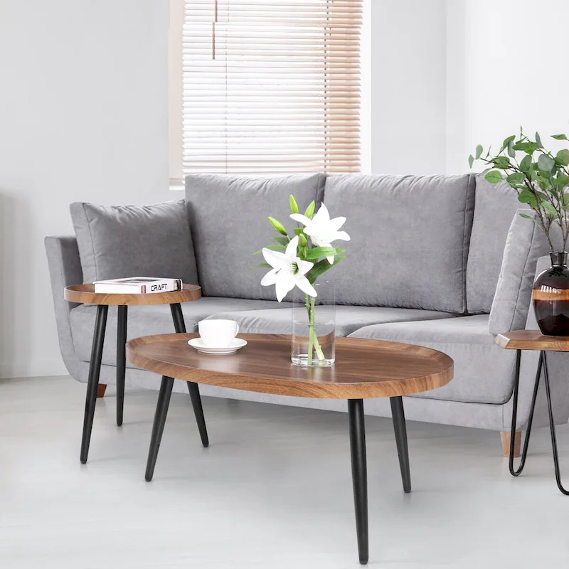 Walnut Nesting Coffee Tables with Black Legs - Set of 2