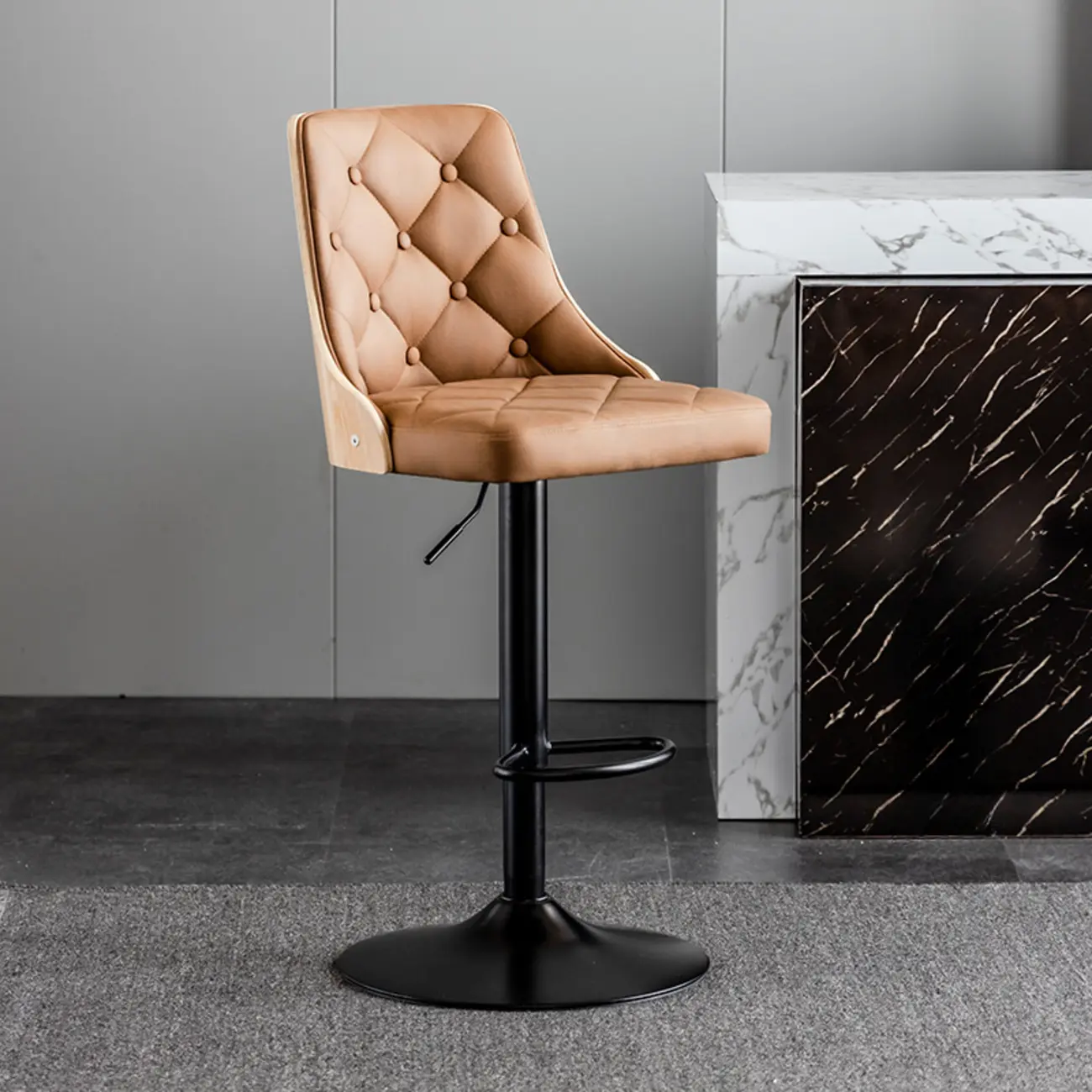 Modern Adjustable Full Back Tufted Leather Bar Stool