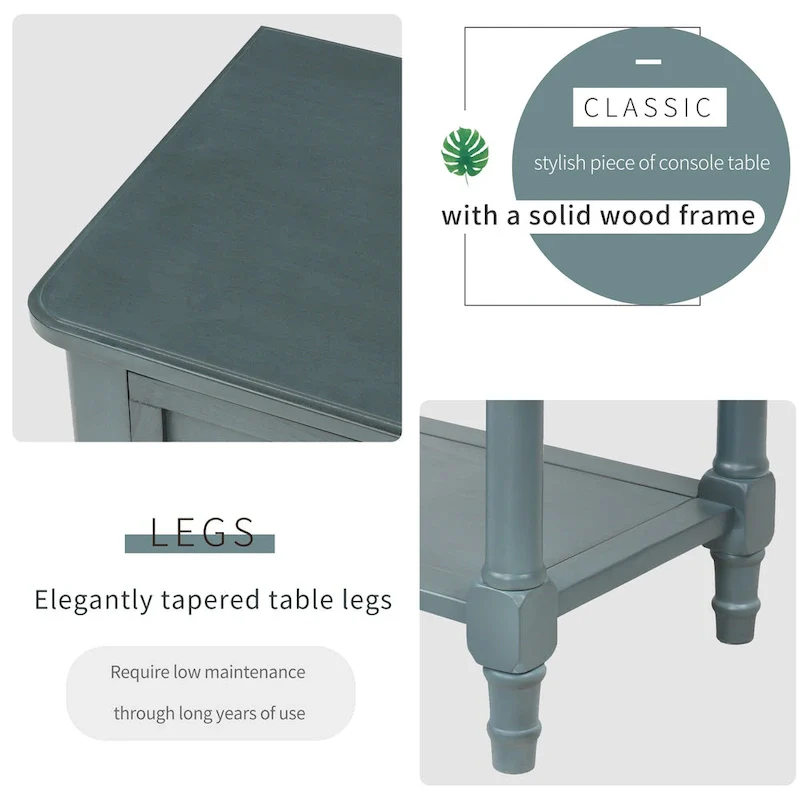 Narrow Console Table Slim Sofa Table with 3 Drawers and Bottom Shelf