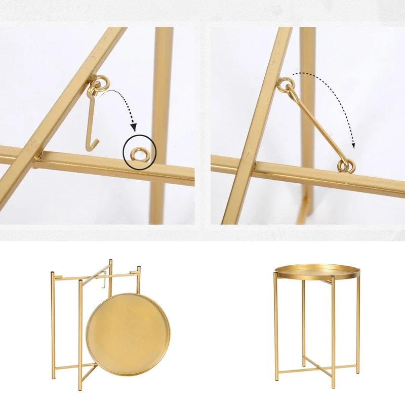 Gold End Table Metal Waterproof Snack Beside Table Accent Coffee Table - 16.9(D)x 16.9(W)x 20.5(H)