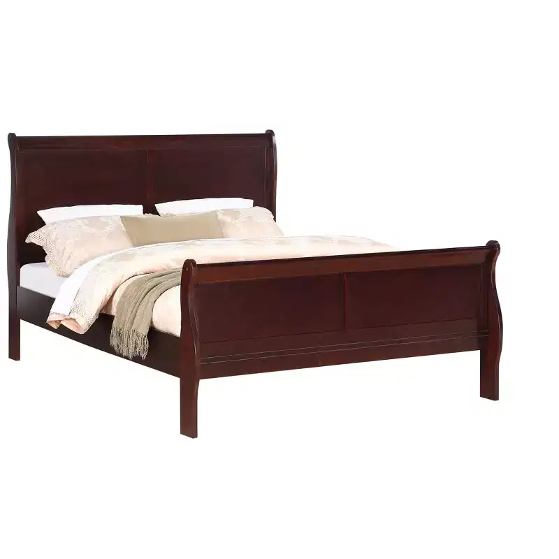 Cherry Sleigh Style Full Bed Frame with Headboard & Footboard, for 1 Person