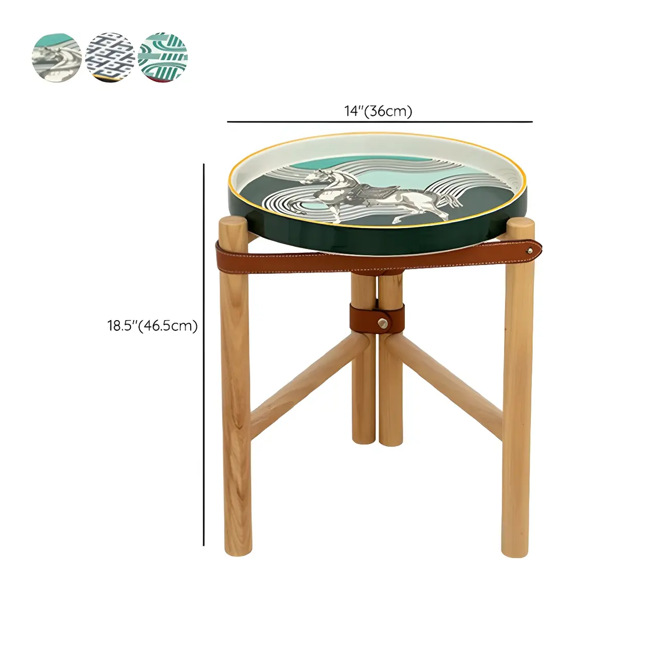 Scandinavian Round End Table with Ceramic Tray Top
