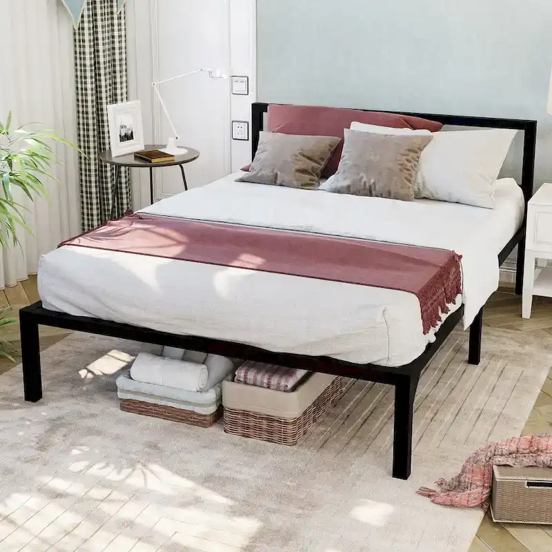 Black Metal Platform Bed Frame, Modern Style, for 1-2 Person