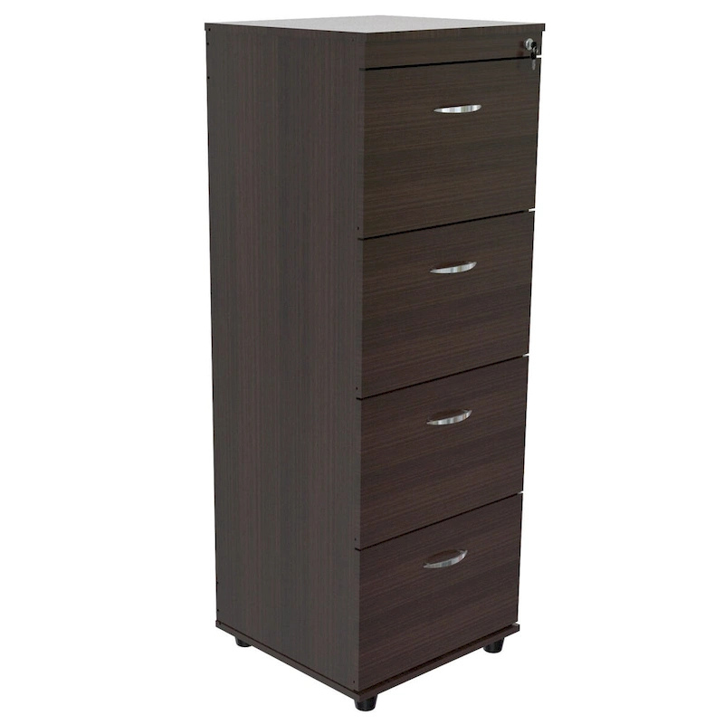HomeRoots 52 Espresso Melamine and Engineered Wood File Cabinet with 4 Drawers