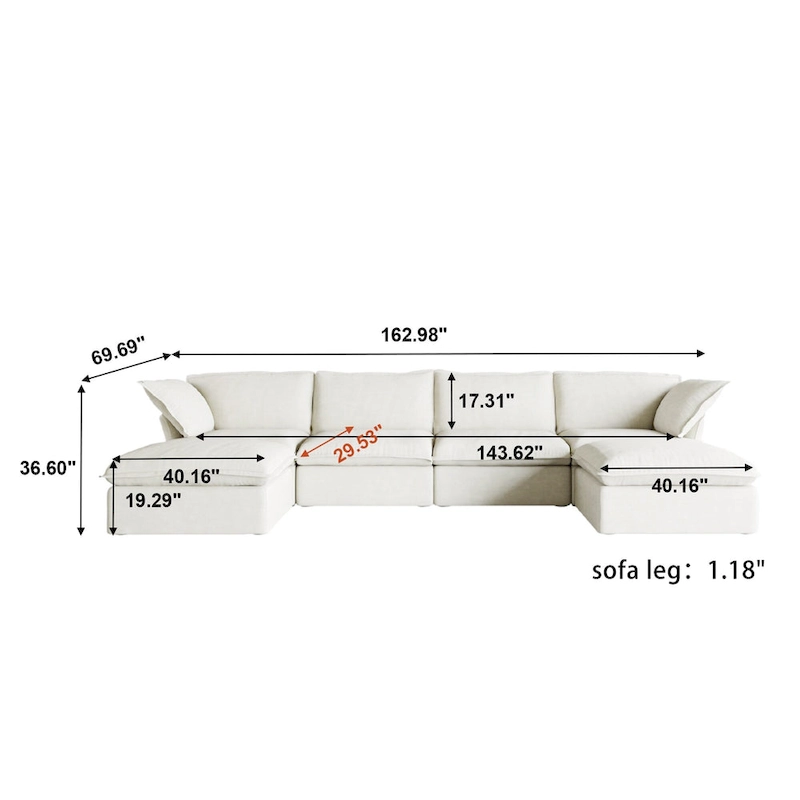 6 Piece U-shaped Velvet Upholstery Modular Sectional Sofa with 2 Ottoman