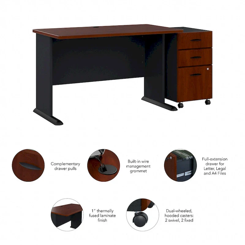48W Office Desk with 3-Drawer Mobile File Cabinet