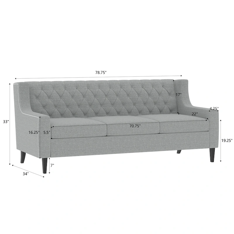 Naro Mid-Century Modern Fabric 3-Seater Sofa with Tufted Backrest by Christopher Knight Home