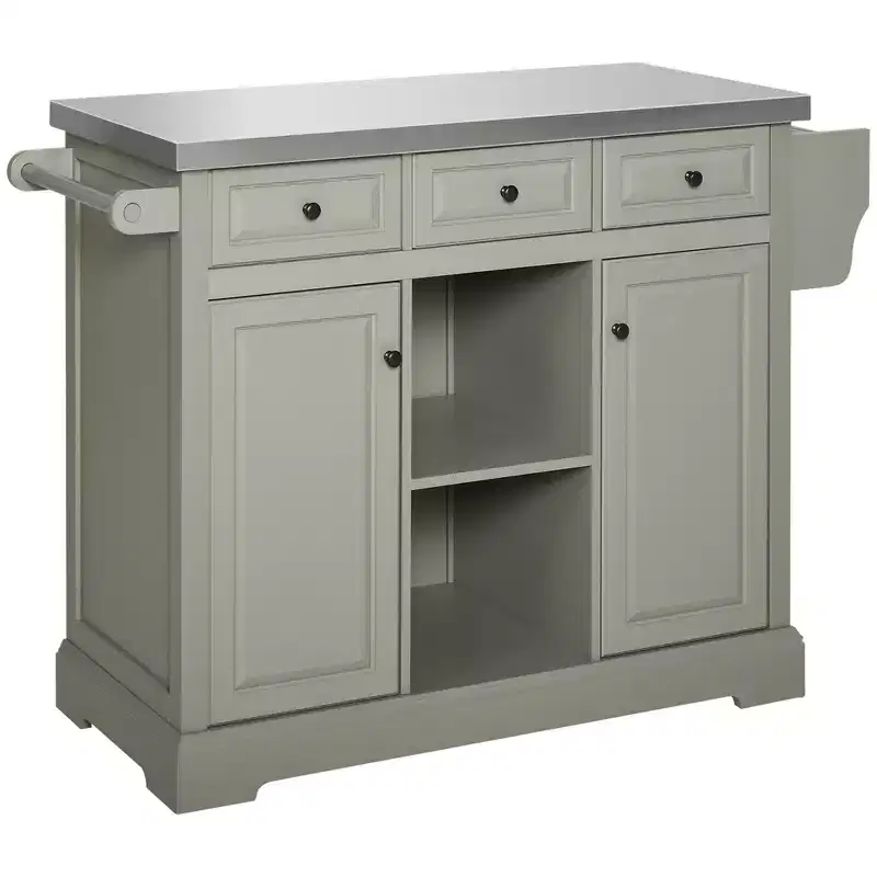 HOMCOM Rolling Kitchen Island on Wheels with Stainless Steel Top, Spice Rack & Drawers, Utility Portable Multi-Storage Cart on Wheels