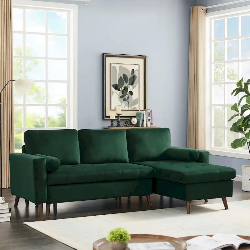 Green 88  Velvet Corner Sleeper Sectional Sofa with Pull-Out Bed