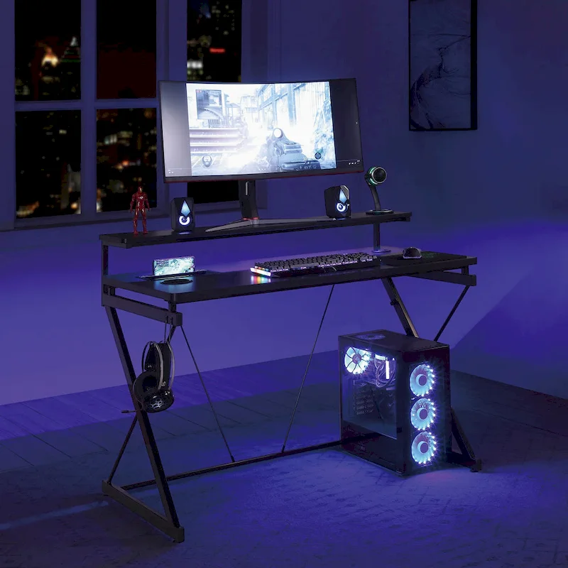 47.8 in. Gaming Desk with RGB LED Lighting and Monitor Shelf