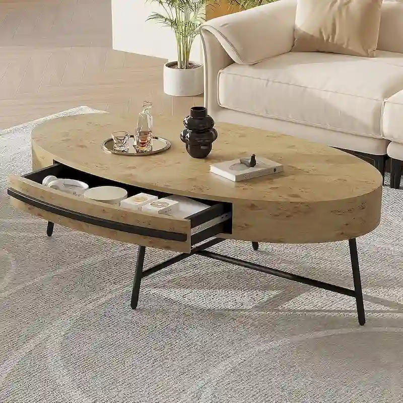 Modern Center Oval Coffee Table with Drawer