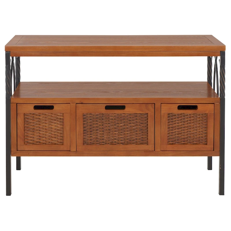 SAFAVIEH Tamuita Antique Pewter Dark Walnut Finish Console Table - 36  x 13.8  x 24.8  - 36Wx14Dx25H