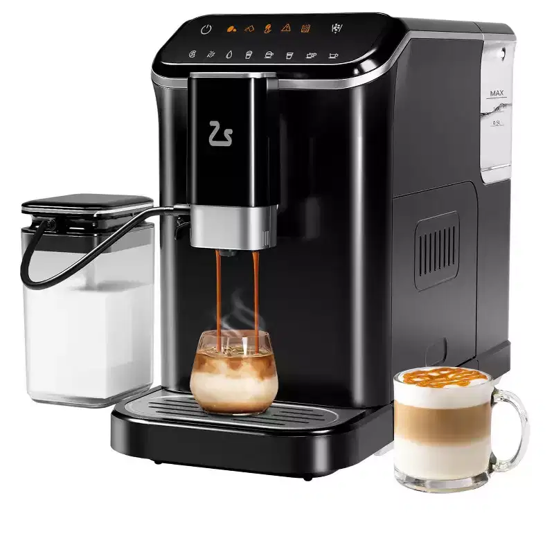 Espresso Machine, Fully Automatic Espresso Machine with Grinder  Milk Frother - 20 Bar, 1.5L Tank, Touchscreen (One-Touch Latte/Cappuccino, Black)
