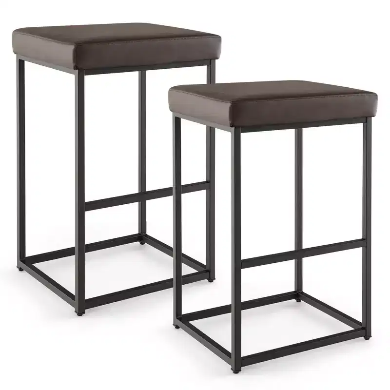 Costway 30 Barstools Set of 2 Upholstered Bar Height Chairs PU Leather w/Footrest Brown/Black/Grey