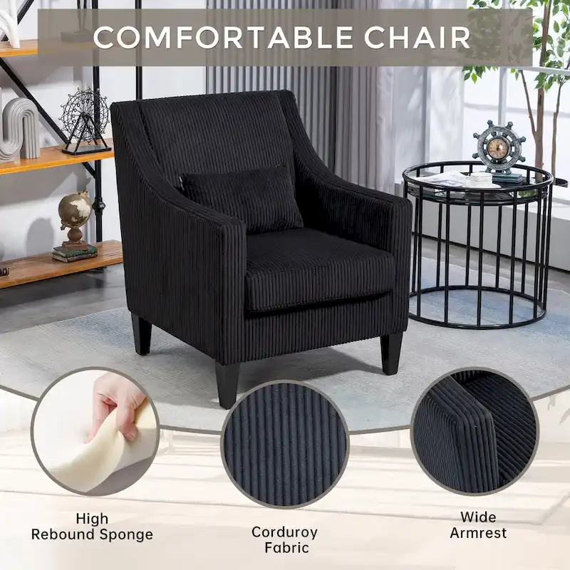 Black Modern 26.8 Arm Chair with Rubber Wood Legs