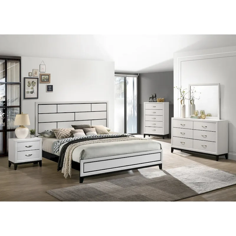 Roundhill Furniture Stout Contemporary White Panel 5-piece Bedroom Set