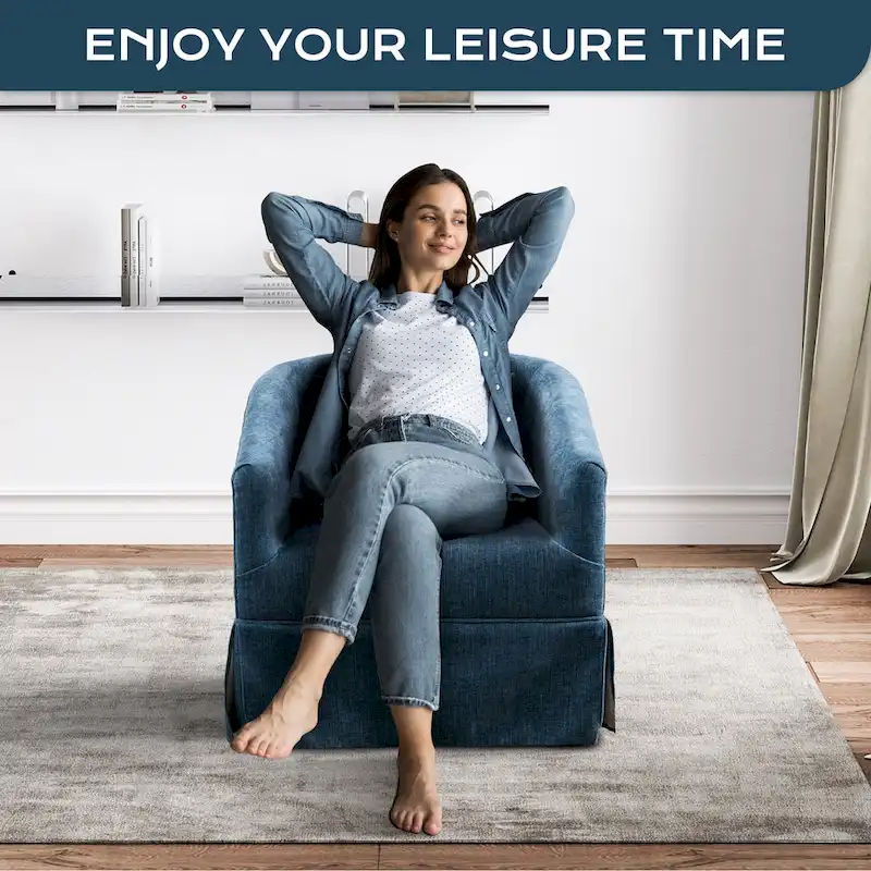 Ouyessir Upholstered Swivel Barrel Chair 360 Degree Accent Chair Fabric Armchair