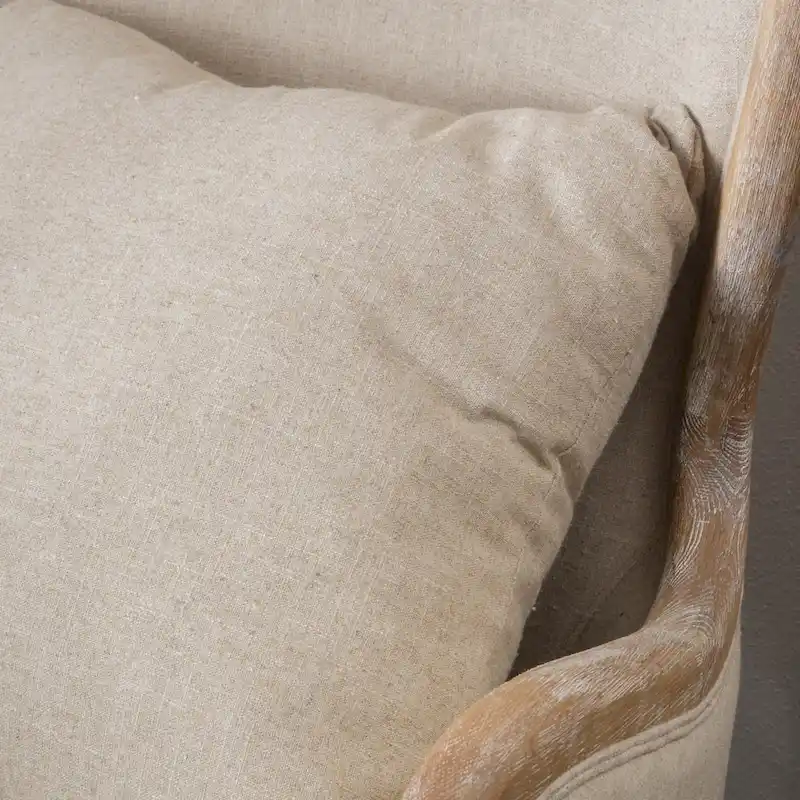 Beige Wing Chair with Oak Frame - Single Seat