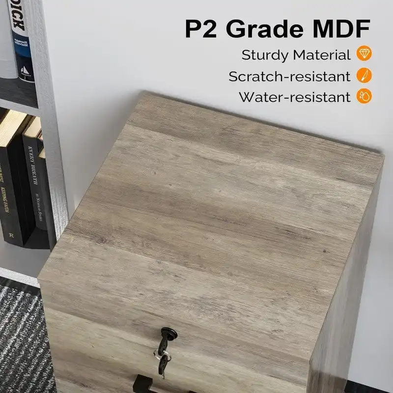 2-Drawer Rolling Wood File Cabinet with Lock