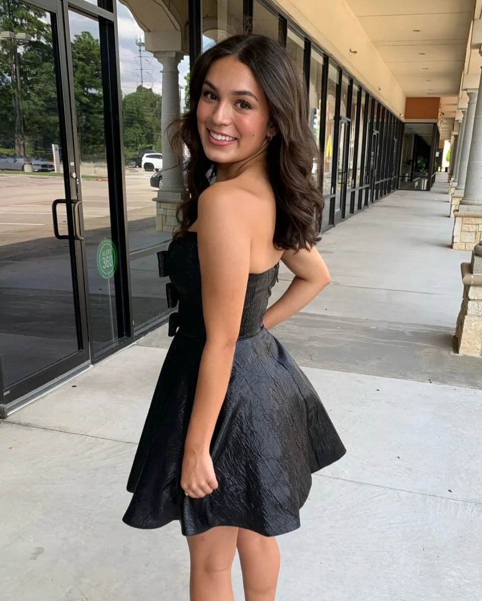 Glitter Strapless Peacock Short Homecoming Dress with Bow