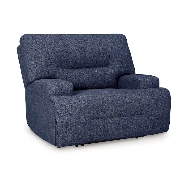 Wide Seat Power Recliner Chair - Navy Blue Polyester