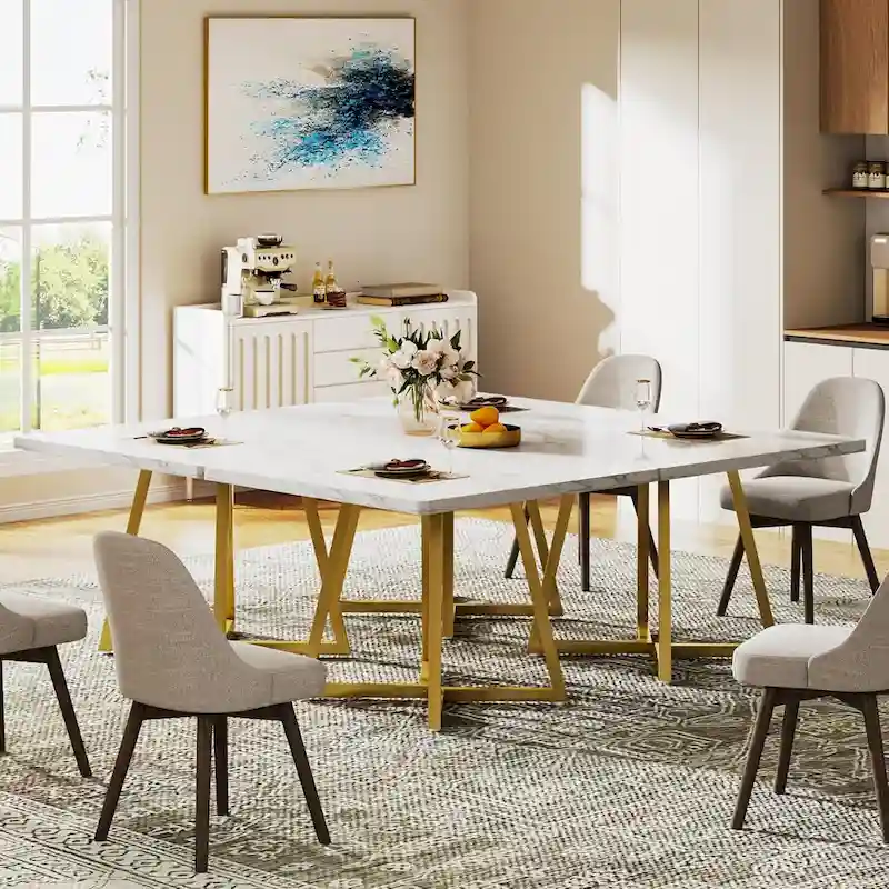 31.5 Inches Wood Square Dinner Table with Metal Base