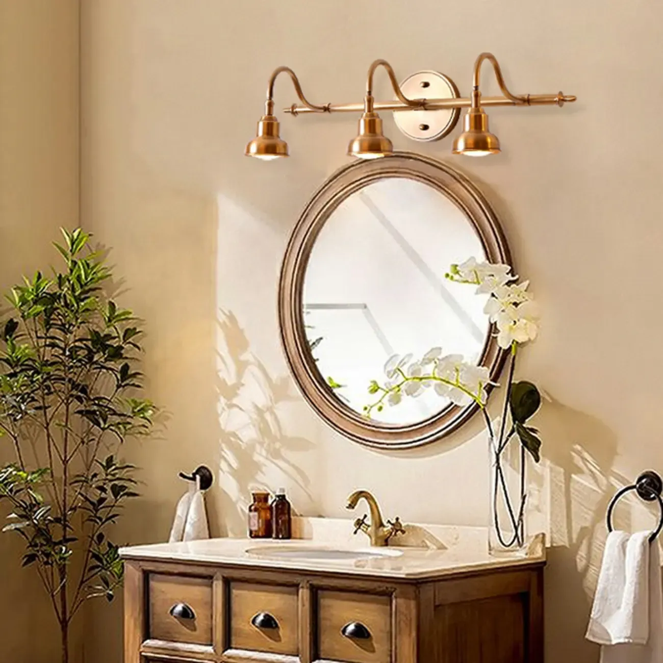 Vintage Globe Vanity Light with Copper Shade for Bathroom