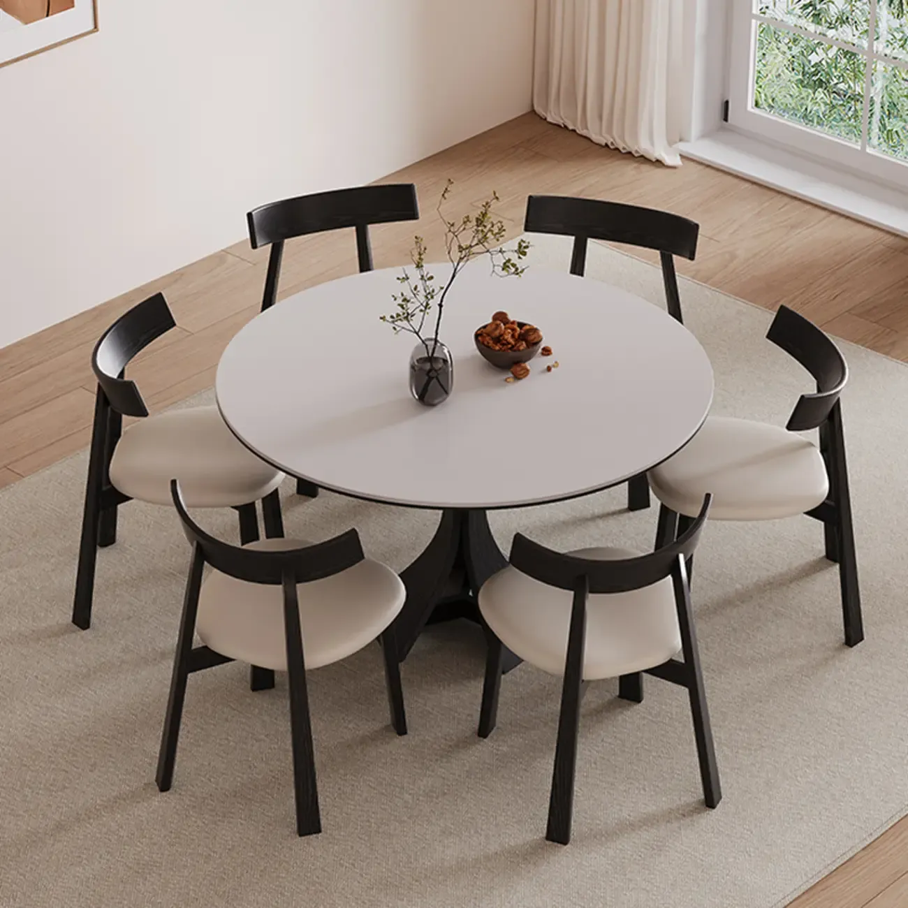 Modern Simple Black Wood Round Dining Table