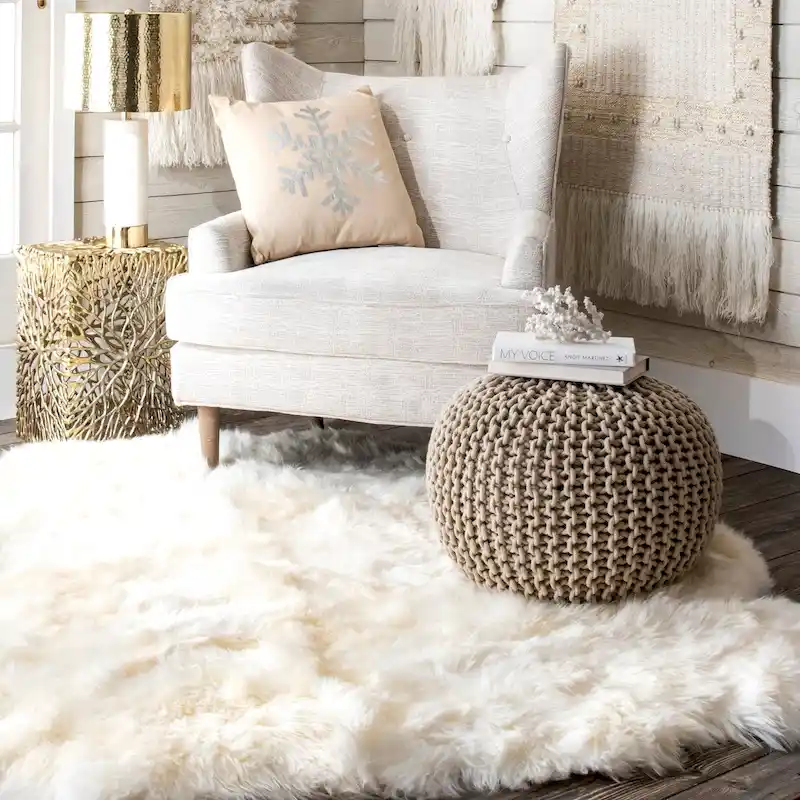 Knitted Solid Cotton Ottoman Pouf