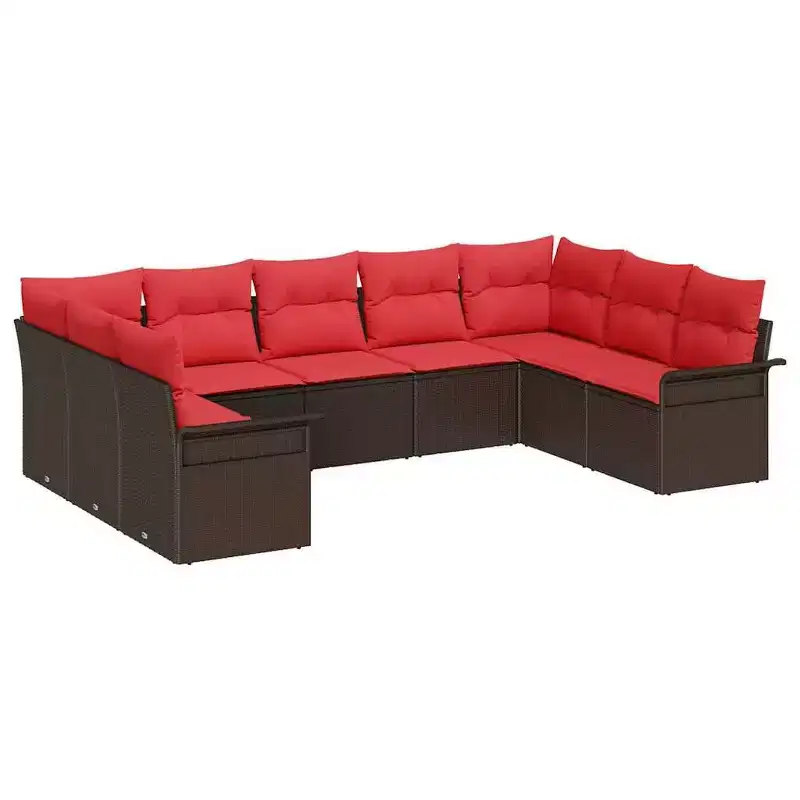 vidaXL Garden Sofa Set with Cushion 9 pcs Brown Poly rattan