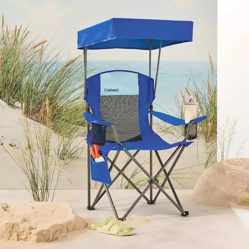Mesh Canopy Camp Chair Blue - Embark™: Steel Frame, Recycled Polyester, 300 lb Capacity
