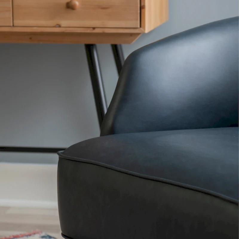 Caramel/Navy Blue Mid-Century Faux Leather Accent Chair, 1-Person