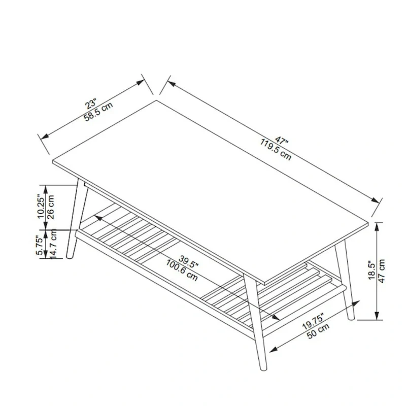 Mid-Century Coffee Table with Bottom Shelf - 47  - Brown