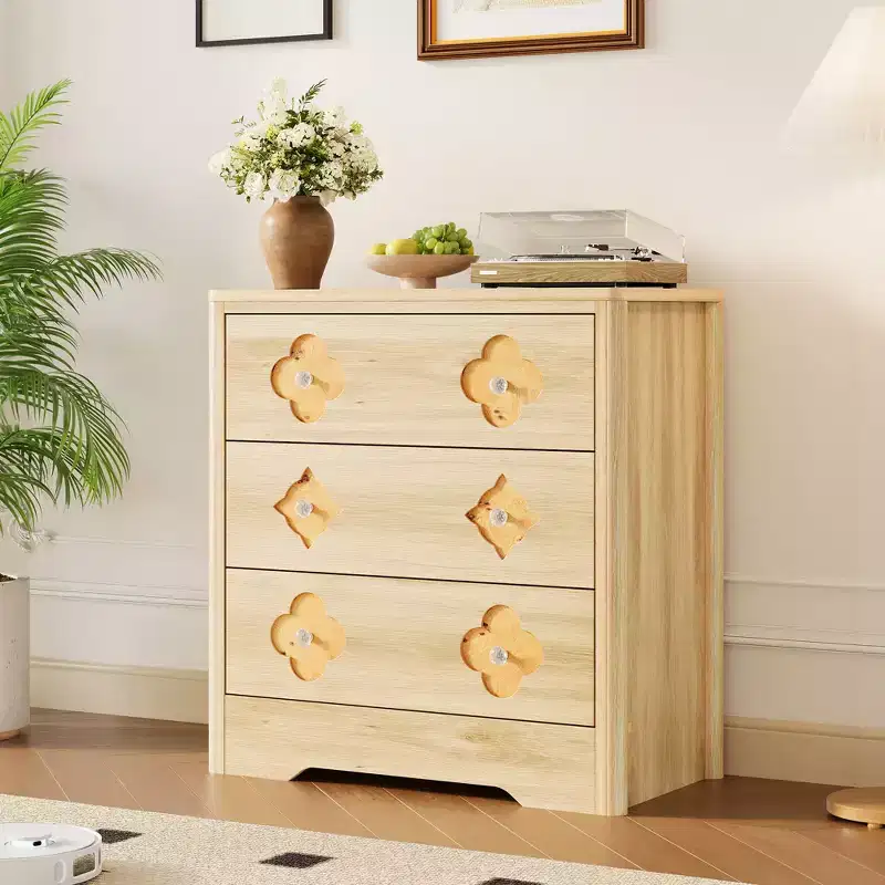 Boho Rattan Fluted Dresser, 5 Drawer Tall Wooden Storage Cabinet for Bedroom, Closet, Nursery, Living Room, Natural Finish