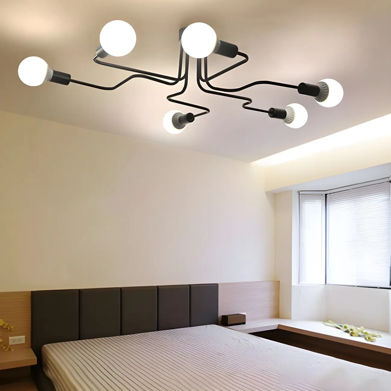 Industrial Sputnik Black Cast Iron Semi Flush Mount Ceiling Light