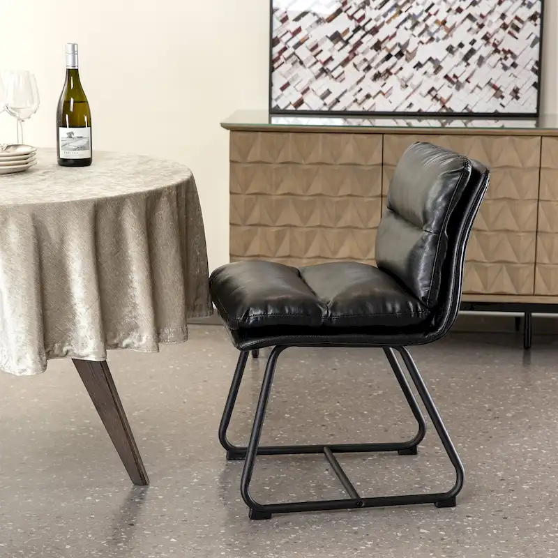 Glitzhome Set of 2/4 Modern PU Leather Thick Upholstered Side Dining Chairs with Metal Legs