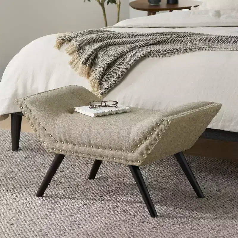GDFStudio Hariata Contemporary Fabric Upholstered Tufted Ottoman with Nailhead Accents