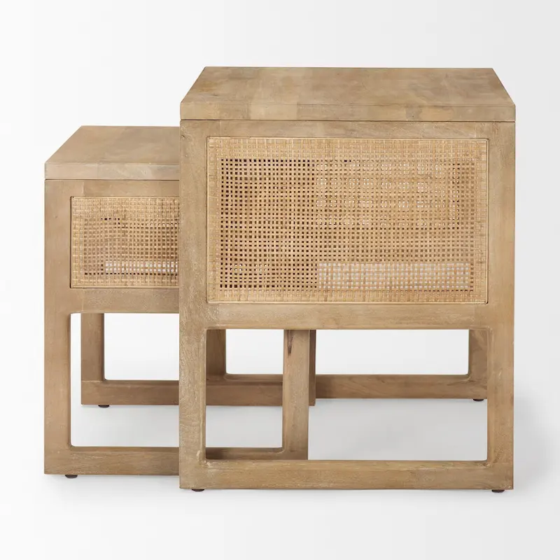 Grier Solid Wood With Cane Accents Square Nesting Accent Tables (Set of 2) - 20L x 20W x 23H