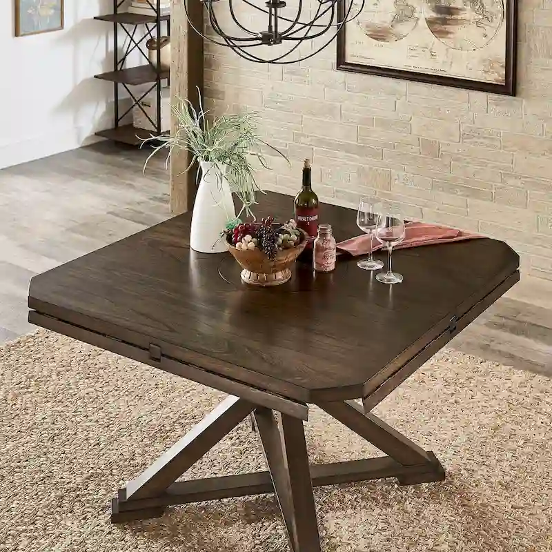 Sylvestra Espresso Convertible Dining Table with Lazy Susan