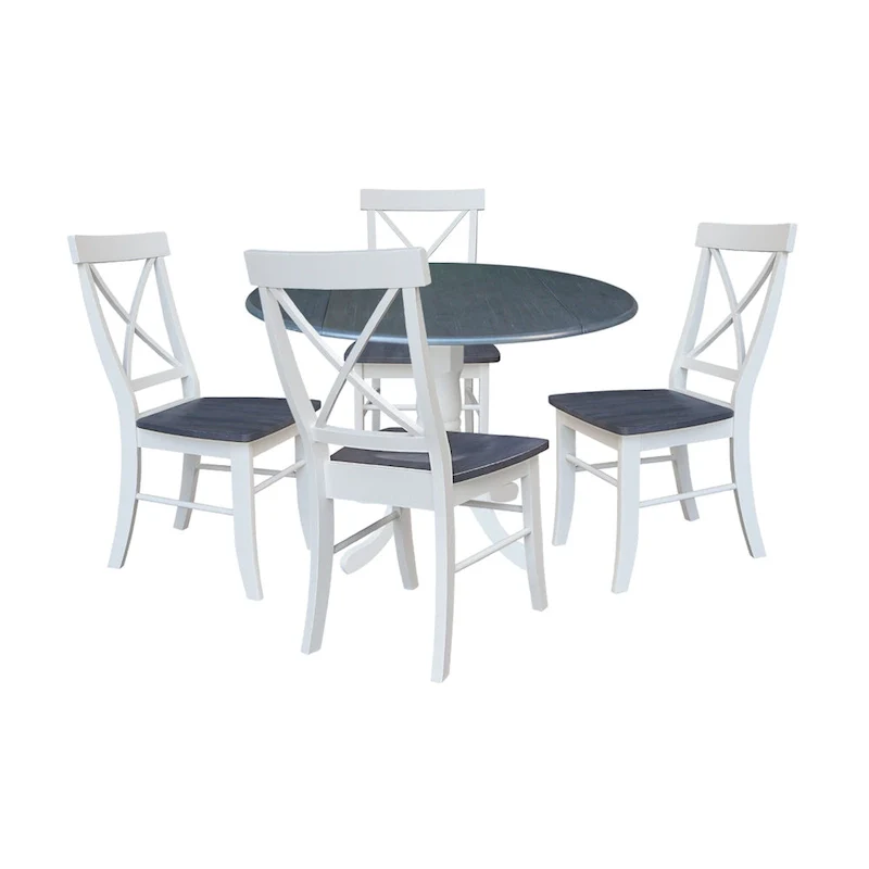 42 in. Drop Leaf Table with 4 Cross Back Dining Chairs - 5 Piece Set