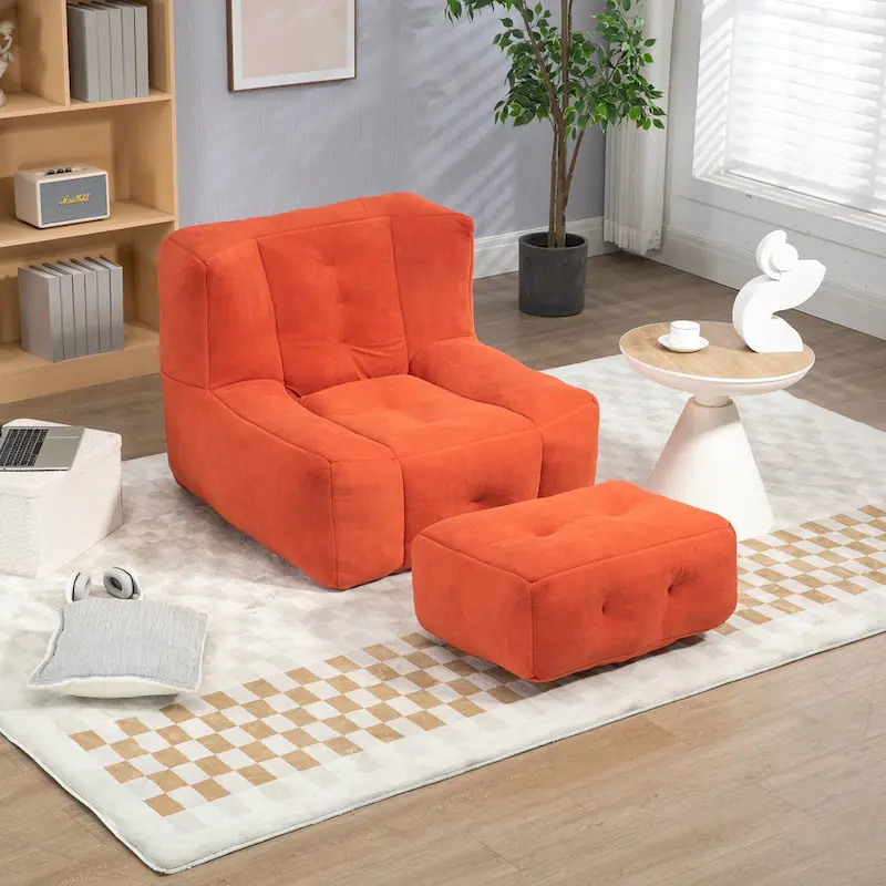 Modern 38.5 Velvet Upholstered Accent Chair with Memory Foam and Ottoman for Living Room