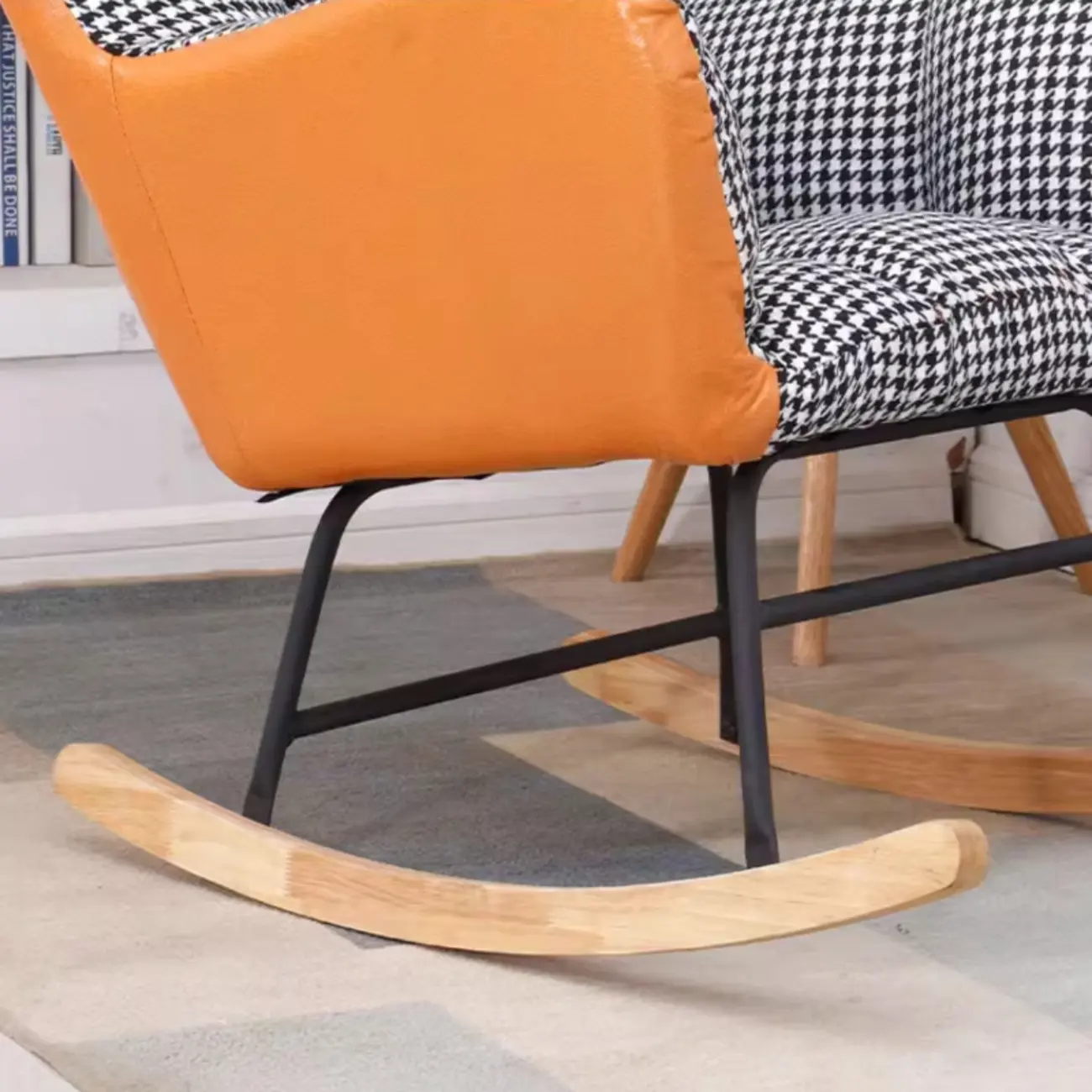 Tech Cloth Upholstered Wood Rocking Chair with Recessed Arm